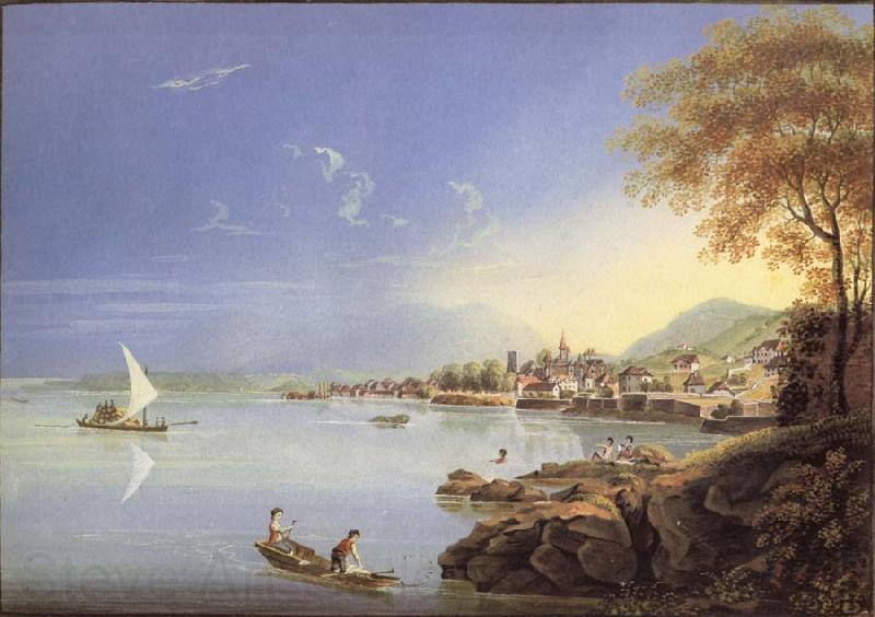 Louis Bleuler Seen city of Neuchatel Norge oil painting art